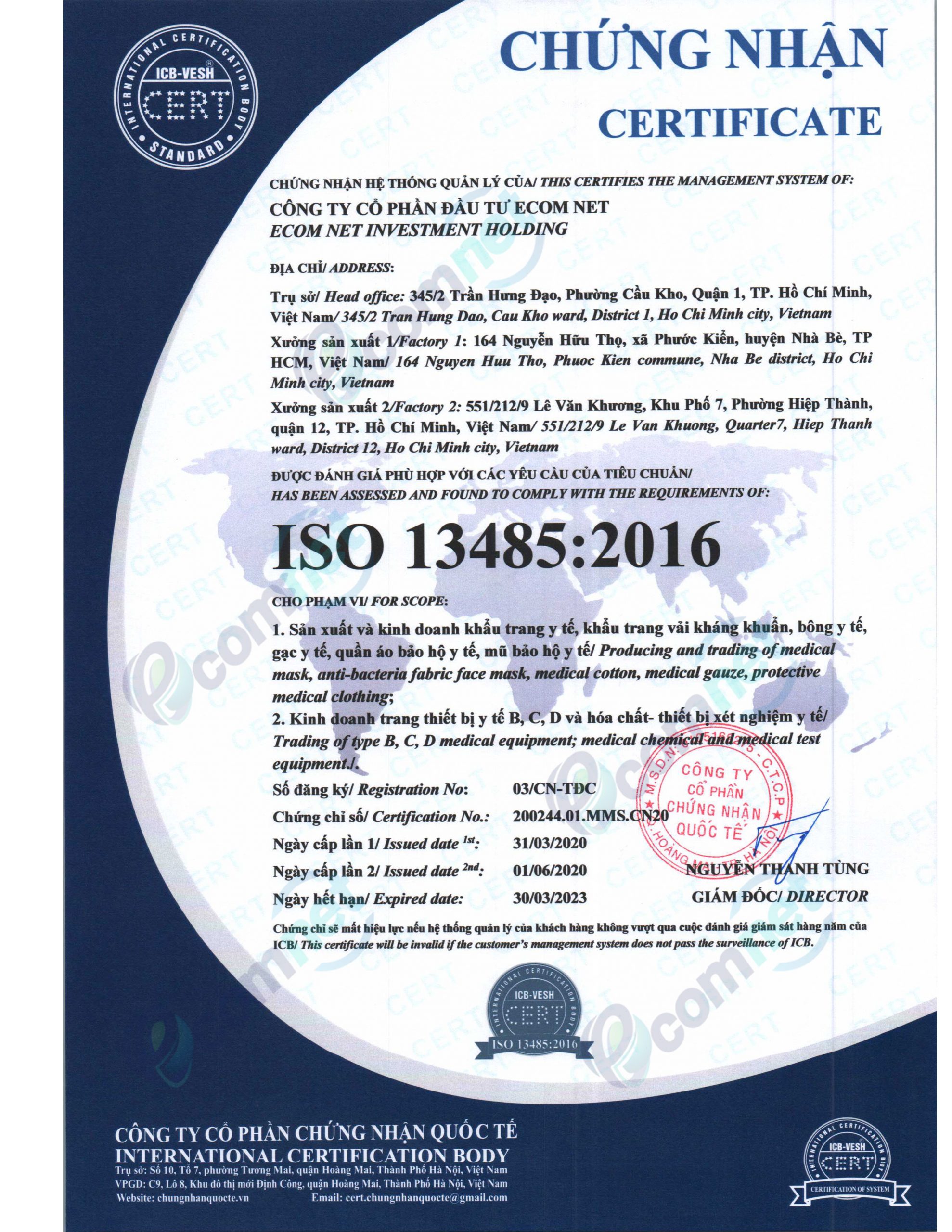 Tiêu chuẩn ISO 13485:2016 khẩu trang ecommed